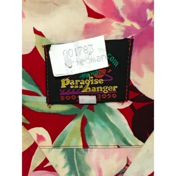 Vtg Paradise on a Hanger Men's Button Front Hawaiian Shirt Red Floral USA XL euc - Picture 3 of 5